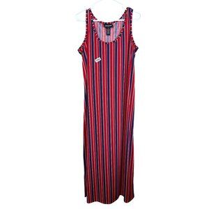 jennifer lauren 1x plus maxi red white blue strips  sleeveless tank slit down bo
